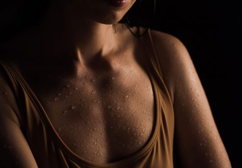 A woman sweating